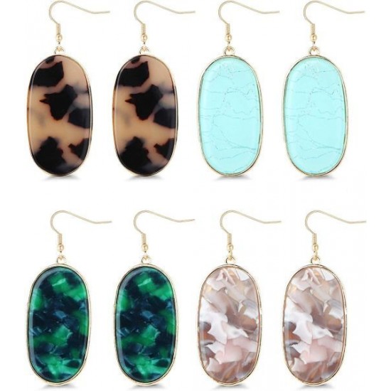 4Pairs Oval Acrylic Dangle Earrings For Women Lightweight Leopard Blue Green Shell Beige Mottled Resin Statement Oval Drop Earrings Set 4Pairs Oval Acrylic Dangle Earrings For Women Lightweight Leopard Blue Green Shell Beige Mottled Resin Statement Oval Drop Earrings Set